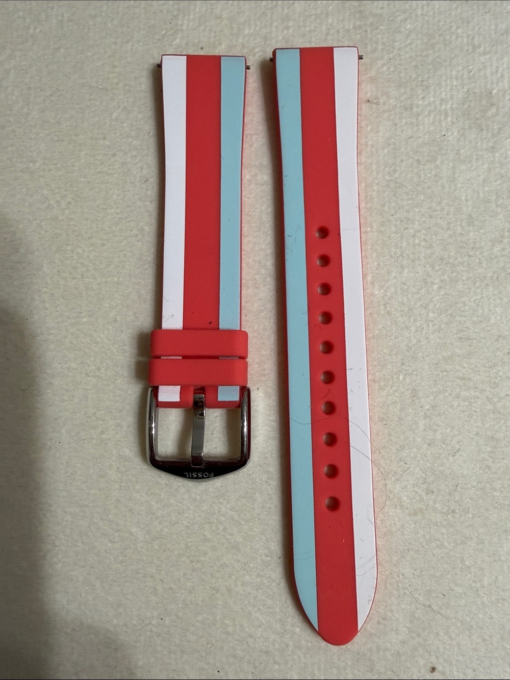 18mm Fossil orang Blue white Stripe Silicone Watch Band